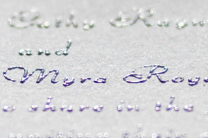 Close-up of a printed example of normal texture of raised-print created by a Thermographic Printing Process